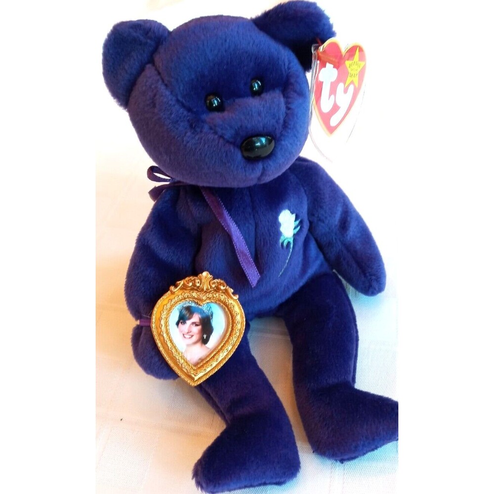 TY Beanie Baby Bear w  Princess Diana Framed Photo Pic Purple Plush Animal Toy